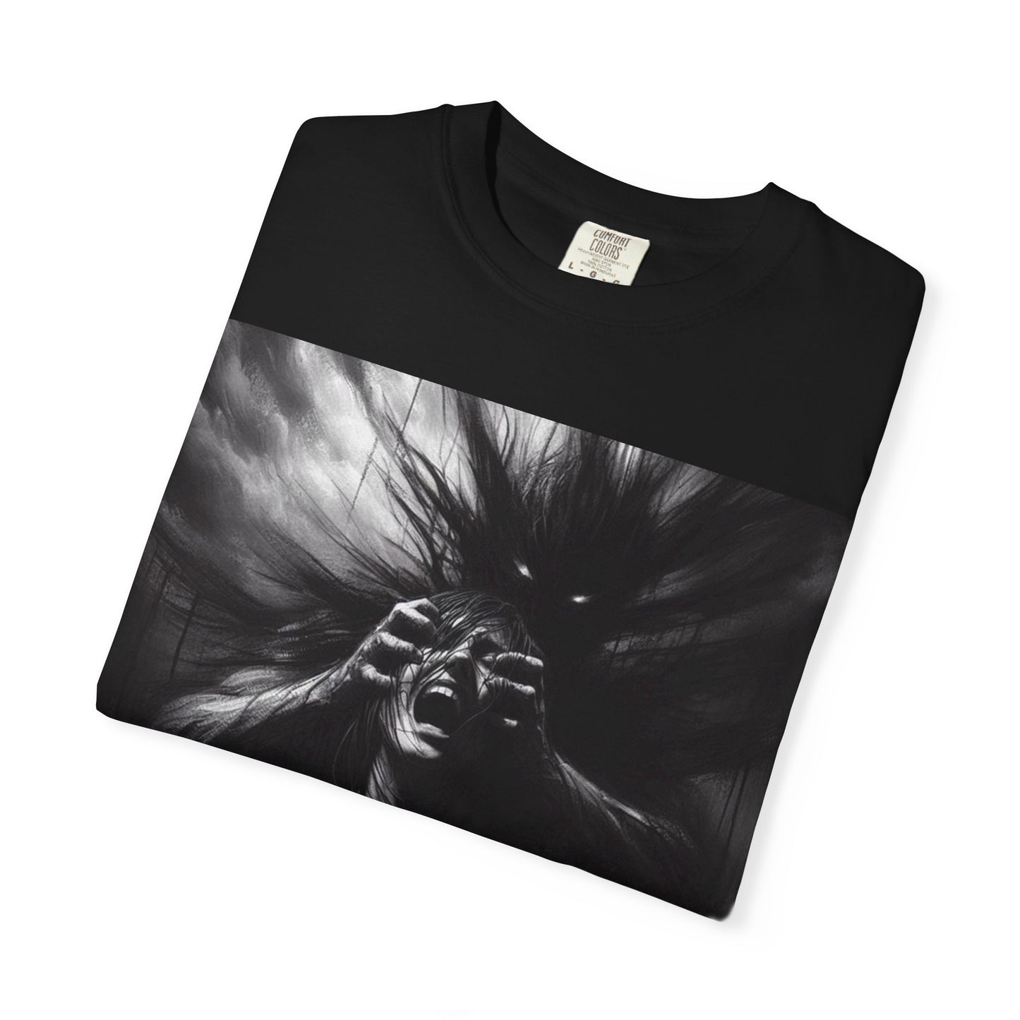 Shadow Figure Unisex Garment-Dyed T-shirt with Woman Grabbing Design