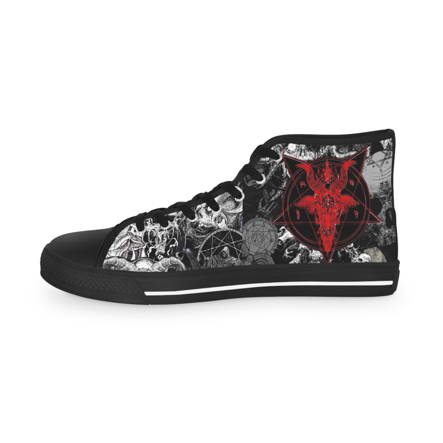 Men's High Top Sneakers With Skulls And Pentagrams