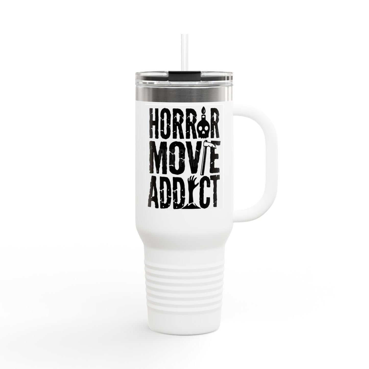 Horror Movie Addict Travel Mug | Insulated Drink Container | Gift for Horror Fans, Movie Lovers, Halloween, Unique Merchandise