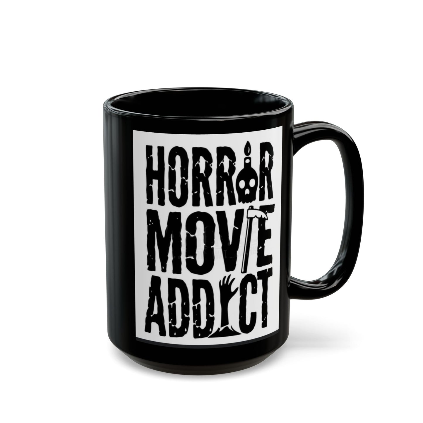 Horror Movie Addict Mug - Perfect for Film Lovers, Coffee Mug for Horror Fans, Unique Drinkware, Black Coffee Cup