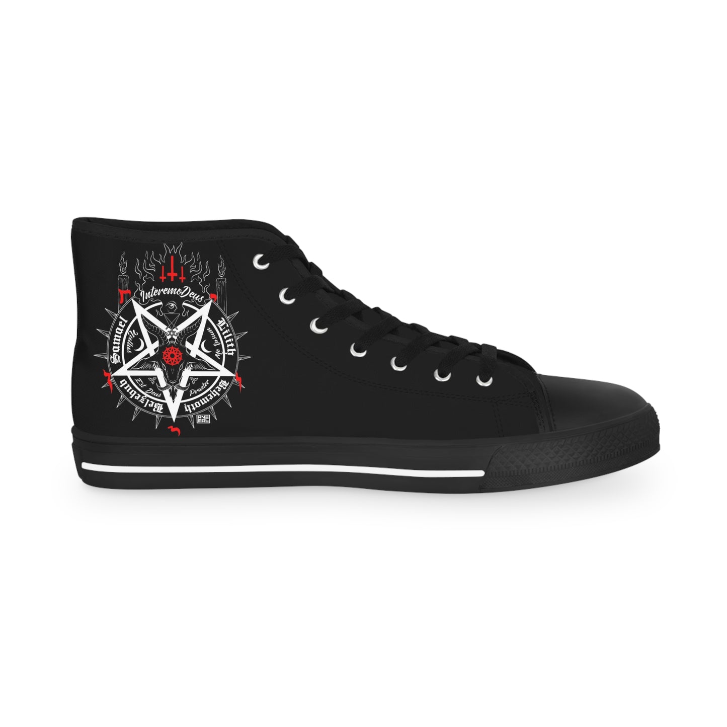 Men's High Top Sneakers With Skulls And Pentagrams
