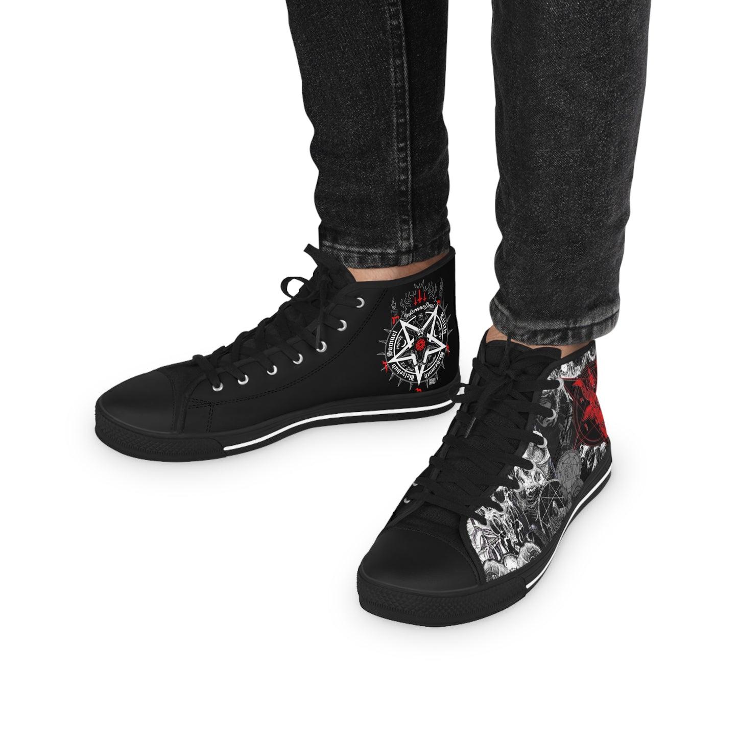 Men's High Top Sneakers With Skulls And Pentagrams