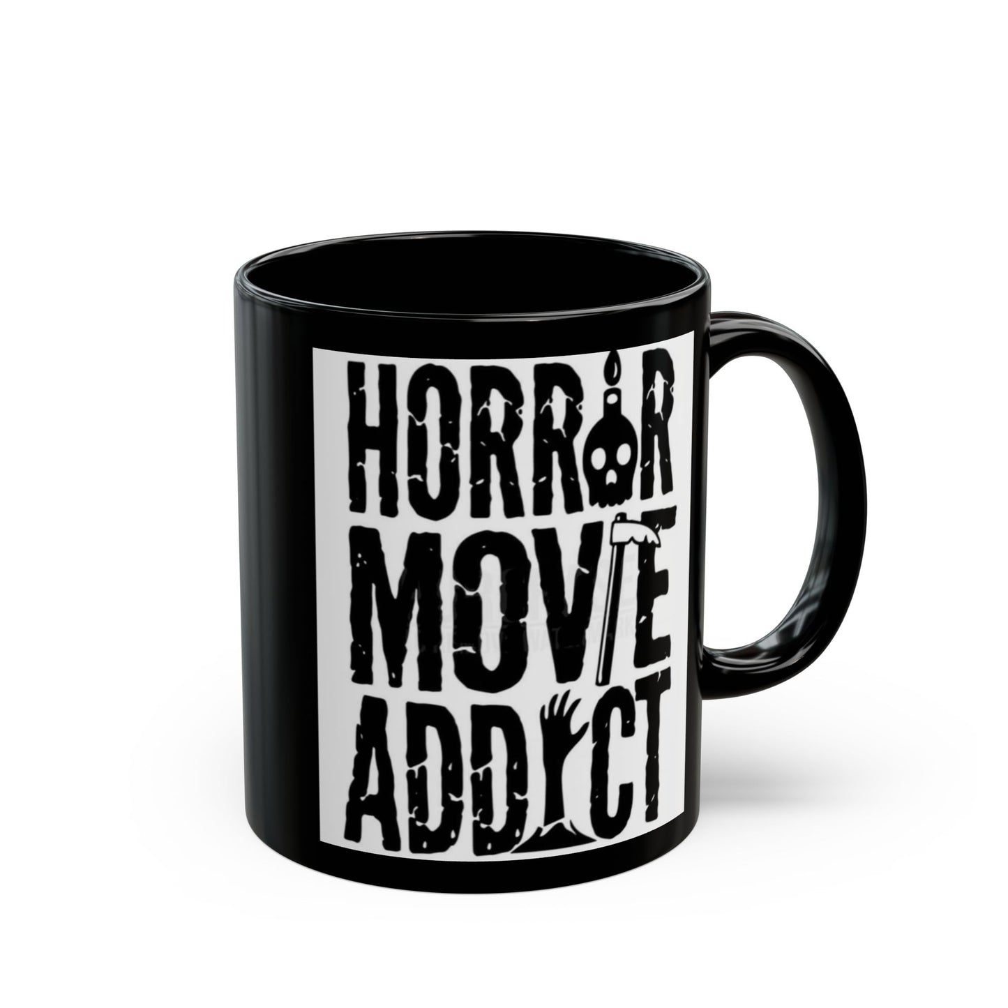 Horror Movie Addict Mug - Perfect for Film Lovers, Coffee Mug for Horror Fans, Unique Drinkware, Black Coffee Cup