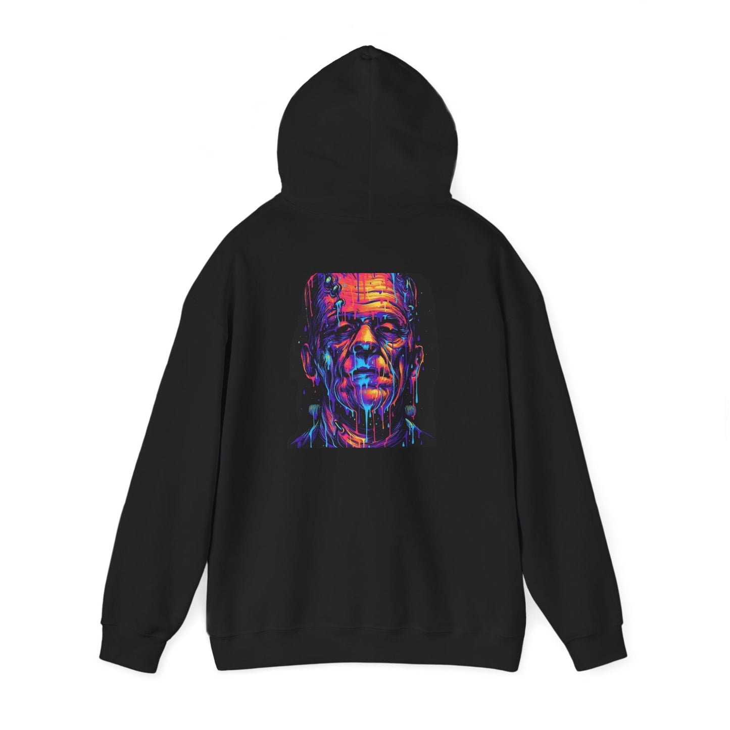 Frankenstein Obsidian Veil Graphic Hoodie - Acid-trip melting logo.