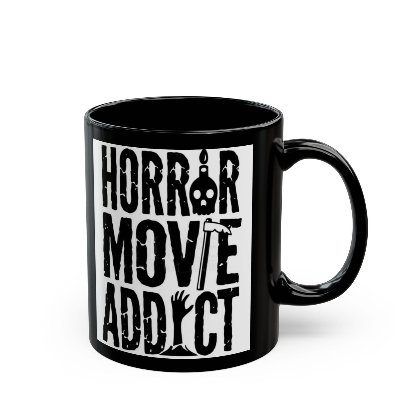 Horror Movie Addict Mug - Perfect for Film Lovers, Coffee Mug for Horror Fans, Unique Drinkware, Black Coffee Cup