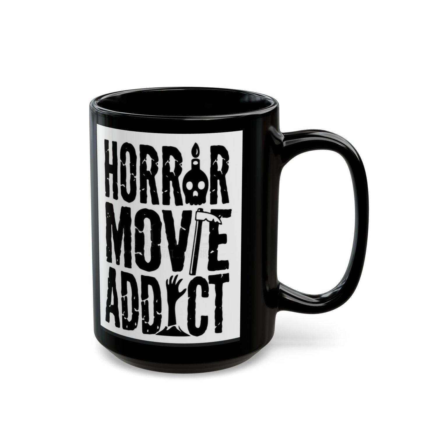 Horror Movie Addict Mug - Perfect for Film Lovers, Coffee Mug for Horror Fans, Unique Drinkware, Black Coffee Cup