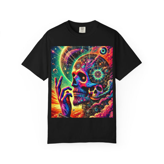 Vibrant Cosmic Skull T-shirt | Unisex Psychedelic Tee