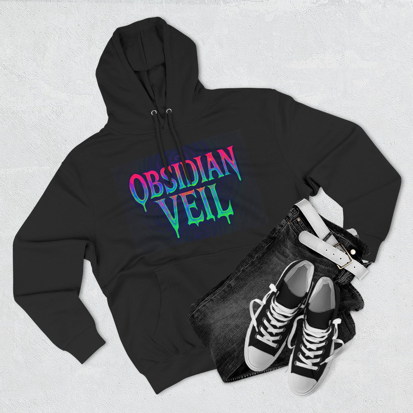 Obsidian Veil Fleece Hoodie | Cozy Graphic Hoodie for Gamers, Music Lovers, Halloween