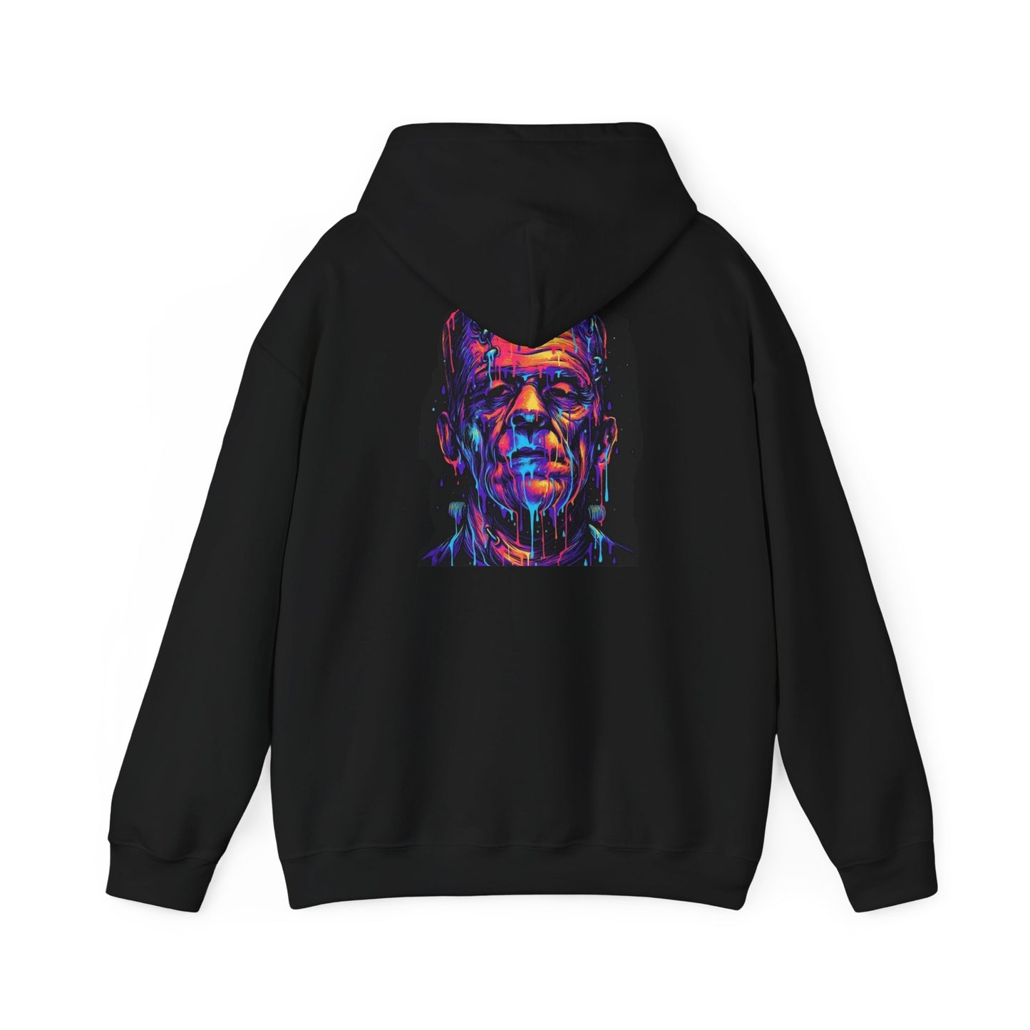 Frankenstein Obsidian Veil Graphic Hoodie - Acid-trip melting logo.