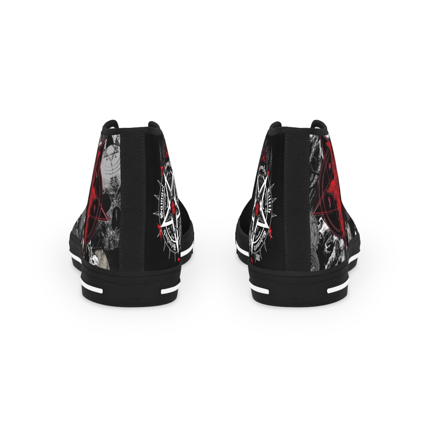 Men's High Top Sneakers With Skulls And Pentagrams