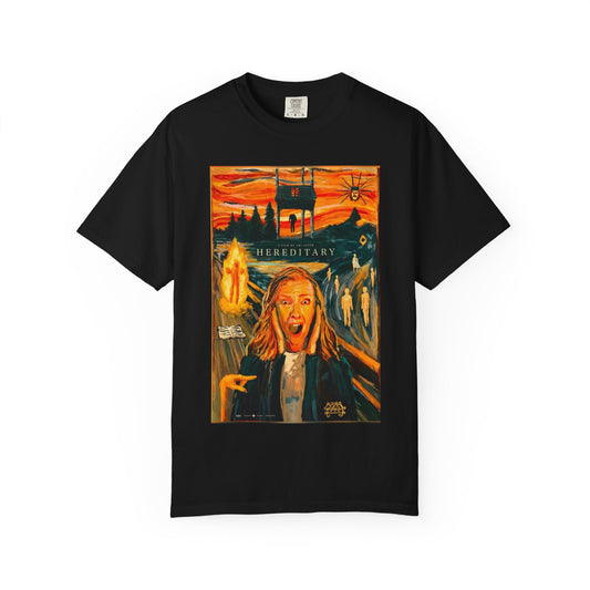 Hereditary Graphic Tee, Unisex Garment-Dyed T-Shirt, Horror Movie Merchandise, Gift for Film Lovers, Cozy Style for Everyday Wear