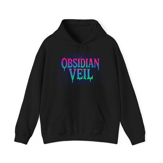 Frankenstein Obsidian Veil Graphic Hoodie - Acid-trip melting logo.