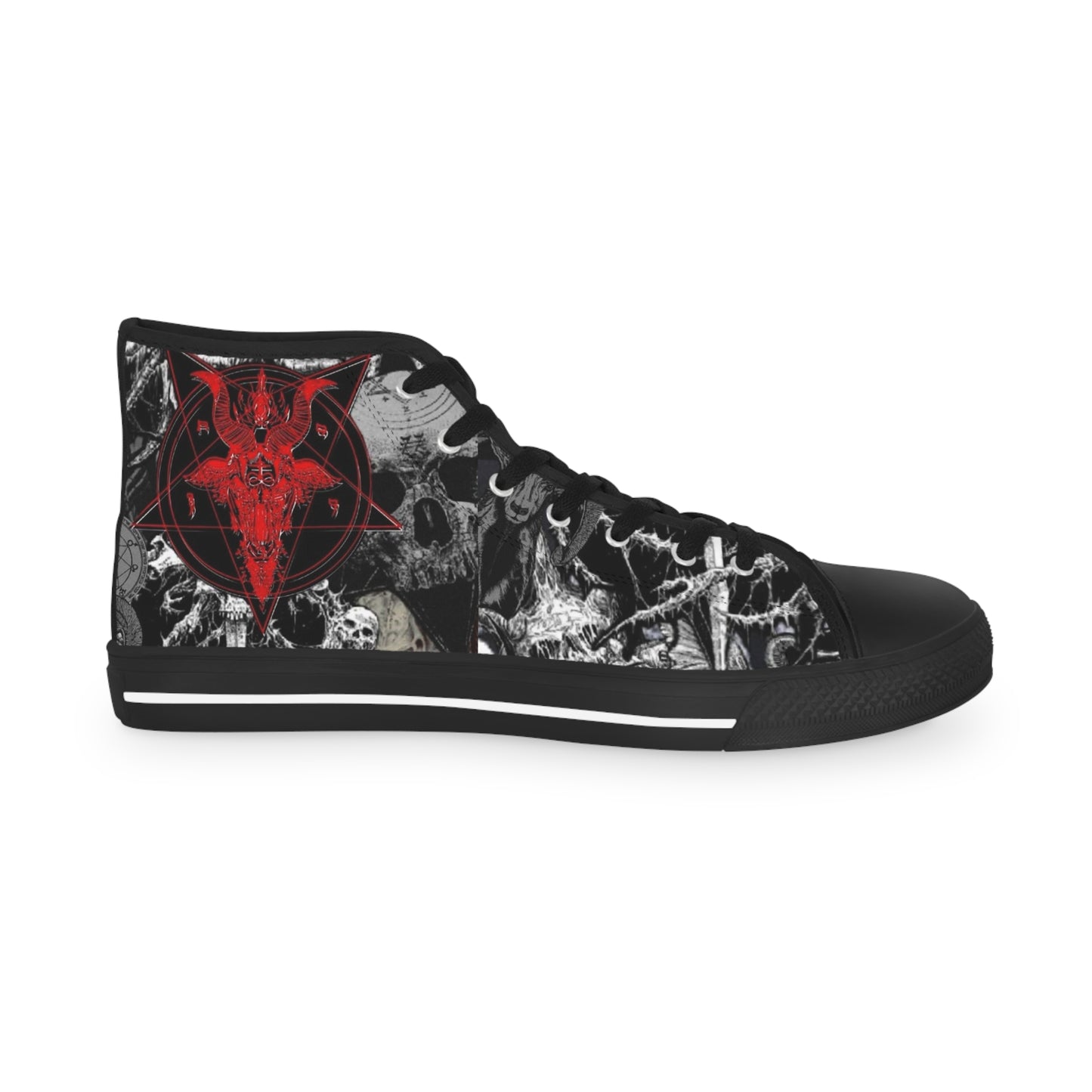 Men's High Top Sneakers With Skulls And Pentagrams